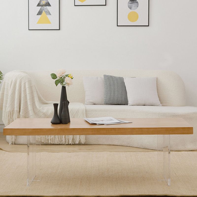 Table basse rectangulaire scandinave en bois, pieds en acrylique de 15,7 pouces de hauteur, table de cocktail