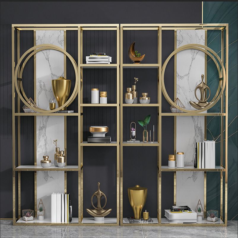 Glam Antique Finish Bookcase Metal Etagere Bookshelf with Shelves Clearhalo 'Bookcases' 'furn' 'furn_bookcases' 'Furniture' 'Office Furniture' 1200x1200_1f20347d-3fc7-48b0-aebb-a5f7cb24657a