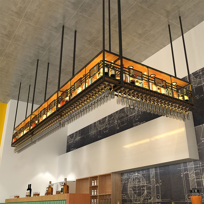 Porta del vino sospeso contemporaneo con supporto di vetro e scaffale