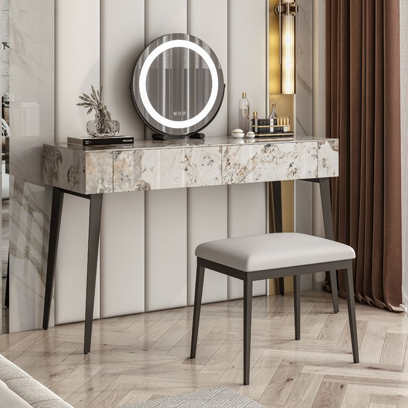 Stone Top -Schminktischhocker schwarze Eitelkeit mit Holzschubladen