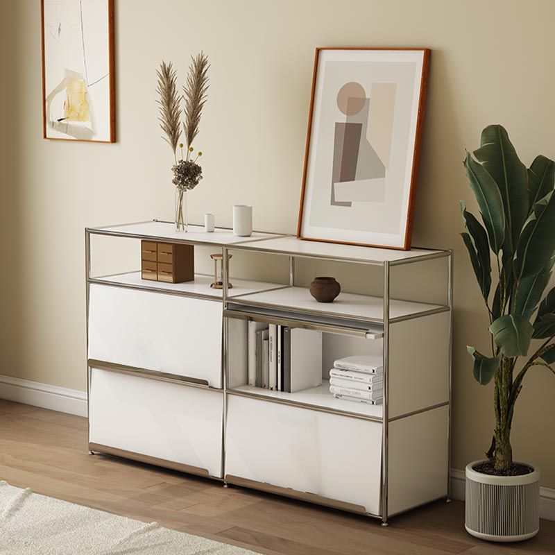 Contemporary Metal Sideboard with Drawers White Dining Buffet for Living Room Clearhalo 'buffet_sideboard' 'Buffets & Sideboards' 'furn' 'furn_buffet_sideboard' 'Furniture' 'Kitchen & Dining Furniture' 1200x1200_1f244385-e25c-4249-a7b9-a6d469826846