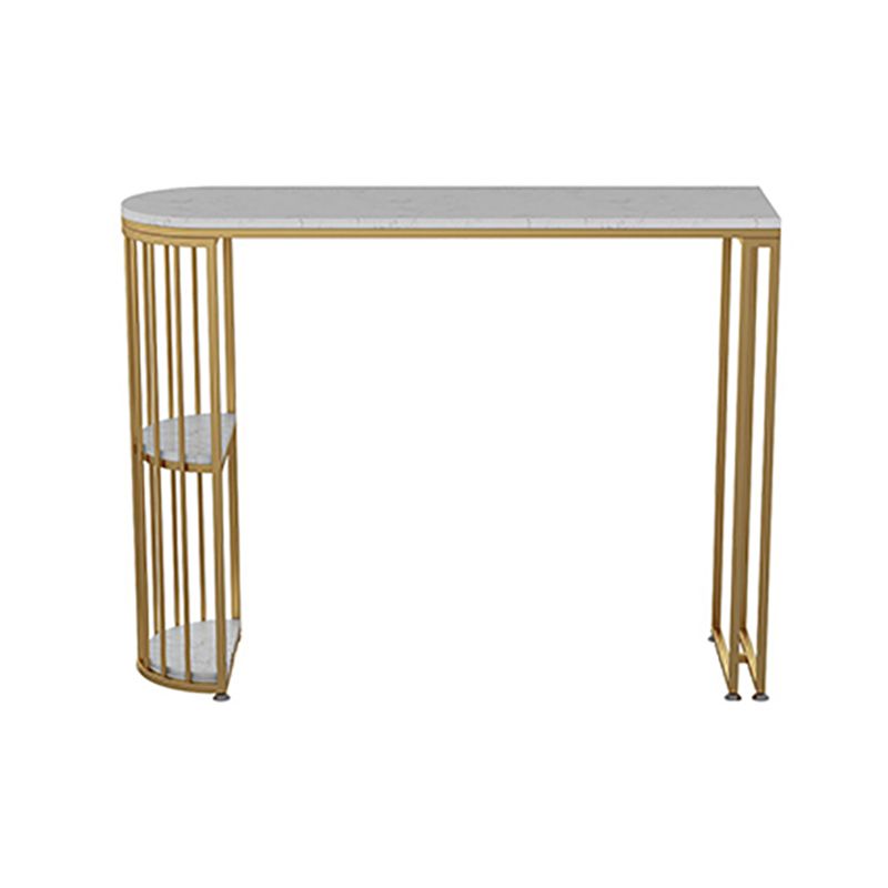 Glam Faux Marble Bistro Table Indoor Iron Double Pedestal Bar Dining Table with 2-Shelf Clearhalo 'Bar Furniture' 'Bar Tables' 'bar_tables' 'furn' 'furn_bar_tables' 'Furniture' 'furniture_bar_tables' 'Kitchen & Dining Furniture' 1200x1200_1f26b0e1-7bfe-4b89-8e3d-d17c7d4b9caa