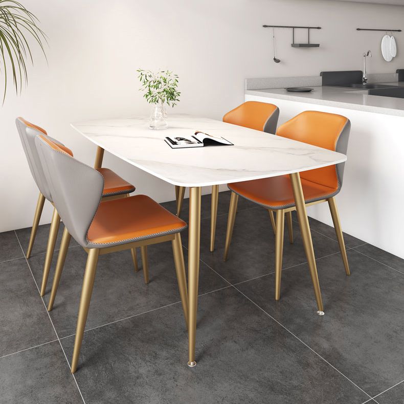 Set da tavolo da pranzo rettangolare glam 1/3/4/5 pezzi Dinette Set con top in pietra sinterizzata bianca