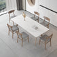 Modern Sintered Stone White Table Dining Table with Wooden Base and 4 Legs