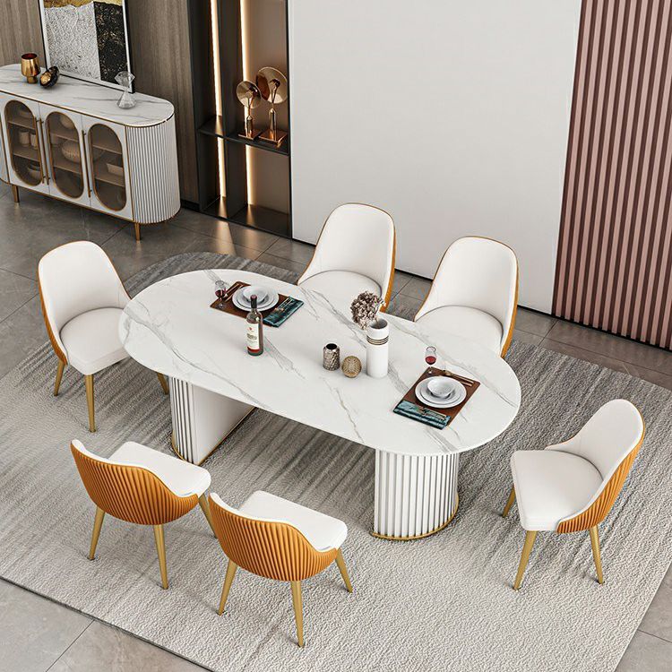 Oval Sintered Stone White Tone Dining Table Modern Double Pedestal Table for Dining Room Clearhalo ' dining_table' 'Dining Tables & Seating' 'Dining Tables' 'furn' 'furn_dining_table' 'Furniture' 'furniture_dining_table' 'Kitchen & Dining Furniture' 'kitchen&dining_furn' 'kitchen' 'kitchen_dining_table' 1200x1200_1f2bffb5-ef28-4a9a-9fab-1c0c44c2b5fc