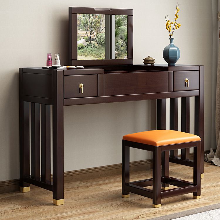 Traditions Rubberwood Vanity Set with Mirror 15.75"" Wide Brown Vanity Clearhalo 'Bedroom Furniture' 'furn' 'furn_makeup_vanities' 'Furniture' 'Makeup Vanities' 'makeup_vanities' 1200x1200_1f2c42ec-90dd-45de-a0ac-4cd096573666