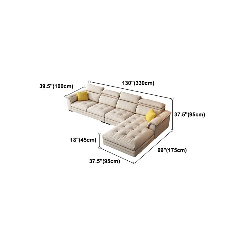 Contemporary Fabric Sofa in Beige Pillow Top Arm Sofa with Bolster Pillows