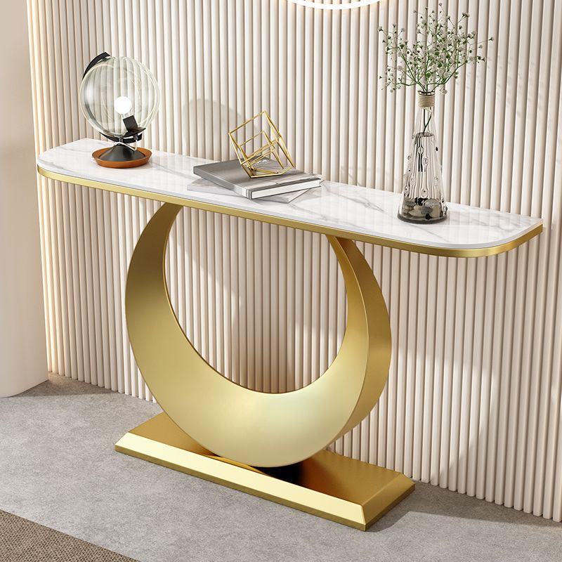 Glam 11,81 "W tavolo console in pietra tavolo di accento di mezza luna con 1 scaffale