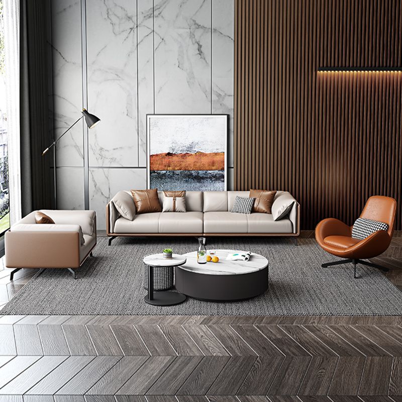 Contemporary Genuine Leather Pillow Top Arm Sofa for Living Room, Apartment Clearhalo 'furn' 'furn_sofas' 'Furniture' 'furniture_sofas' 'kitchen' 'kitchen_sofas' 'Living Room Furniture' 'Sofa' 'sofas' 1200x1200_1f3132b8-90a8-4d6c-b0da-245f8759b341