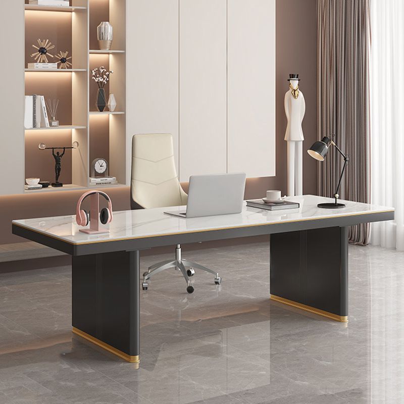 Forme rectangulaire Bureau contemporain Bureau en pierre Tâche de tâche avec 2 jambes en blanc et noir
