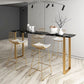 Stenen balktafel traditionele luxe rechthoekige bar eettafel met sleeënbasis in goud