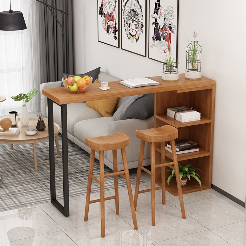 Industrial Counter High Stool Solid Wood Backless Bar Stool with 4 Legs