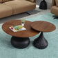 Modern Round Wooden Coffee Table Iron Pedestal Cocktail Table