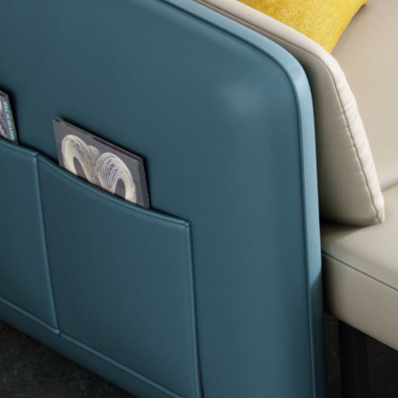 Canapé-lit en cuir faux canapé convertible carré contemporain en bleu