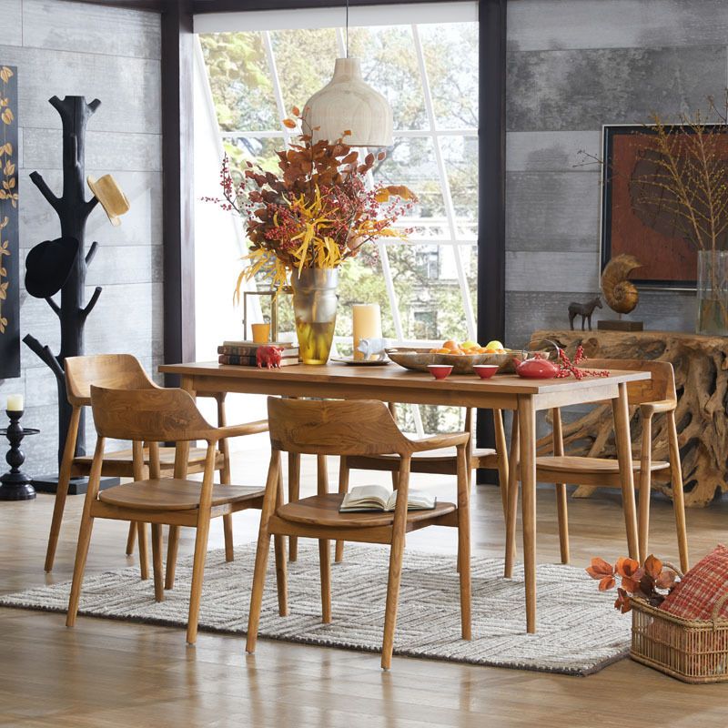 Rectángulo 4 patas mesa de comedor acabado natural piernas de cena fija moderna