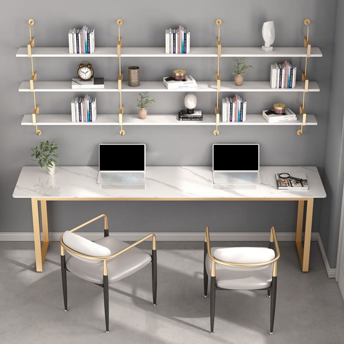 23.62" W Stone Office Desk Modern Sled Base Writing Desk with 1 Shelf Clearhalo 'furn' 'furn_office_desk' 'Furniture' 'Office Desks' 'Office Furniture' 'office_desk' 1200x1200_1f44de95-73cc-4d58-887b-a953f0474f4e