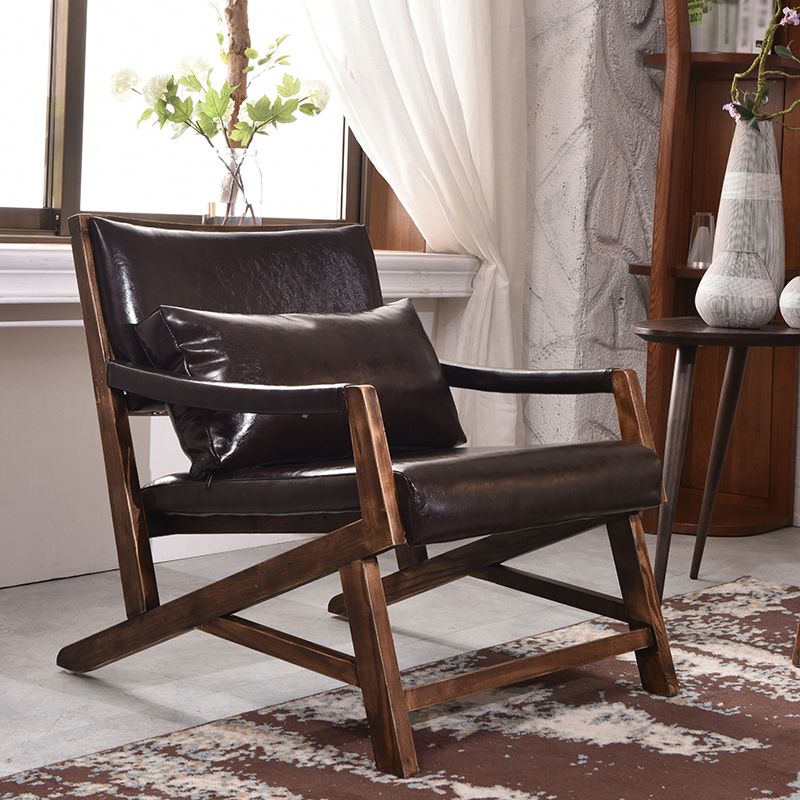 25.59" L x 29.52" W x 28.34" H Faux Leather Square Arms Lounge Chair with Pillow Back Clearhalo 'Accent Chairs' 'accent_chairs' 'Chairs & Seating' 'furn' 'furn_accent_chairs' 'Furniture' 'furniture_accent_chairs' 'Living Room Furniture' 1200x1200_1f44f146-40b9-43cb-9577-619392d63ada