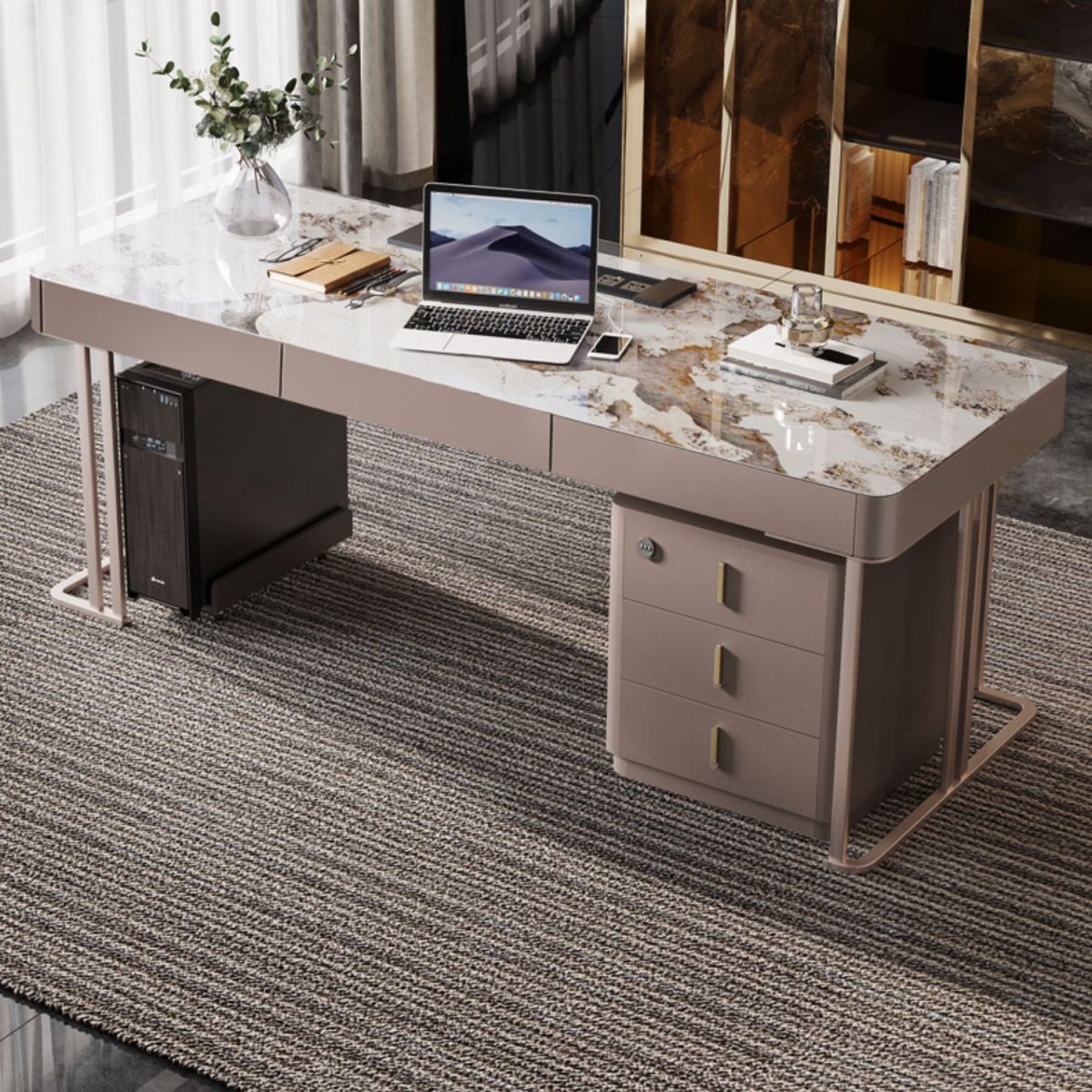 GRAM CURVE WRICHER BUREAU Câble Câble Bureau bureau avec 3 tiroirs