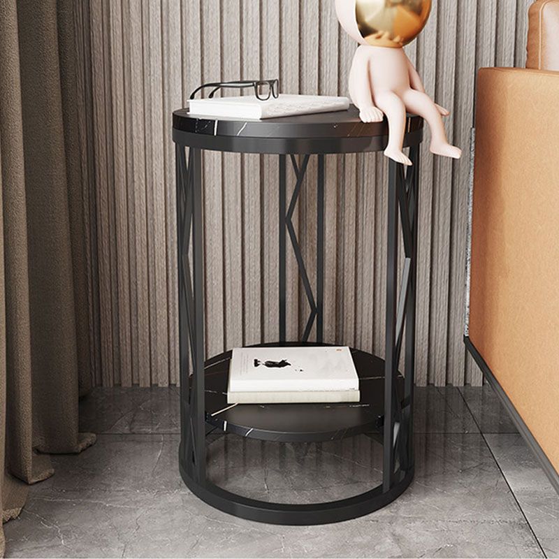 12,65-Zoll großer 2-Shelf-Nachttisch zeitgenössischer Stein-Top-Nachttisch