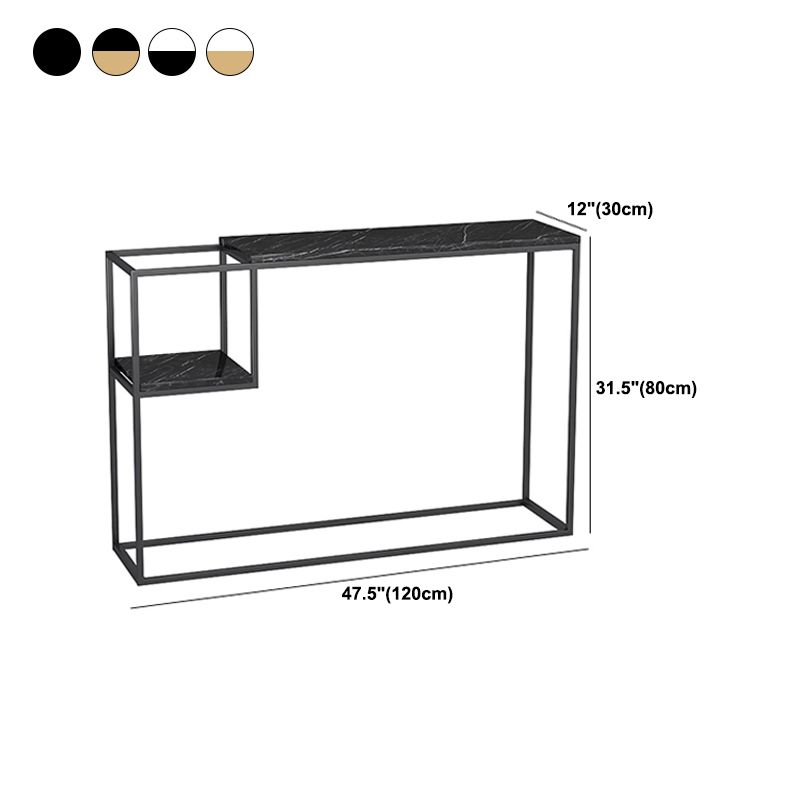 Tabella della console superiore in marmo rettangolo con scaffale di stoccaggio e base di ferro