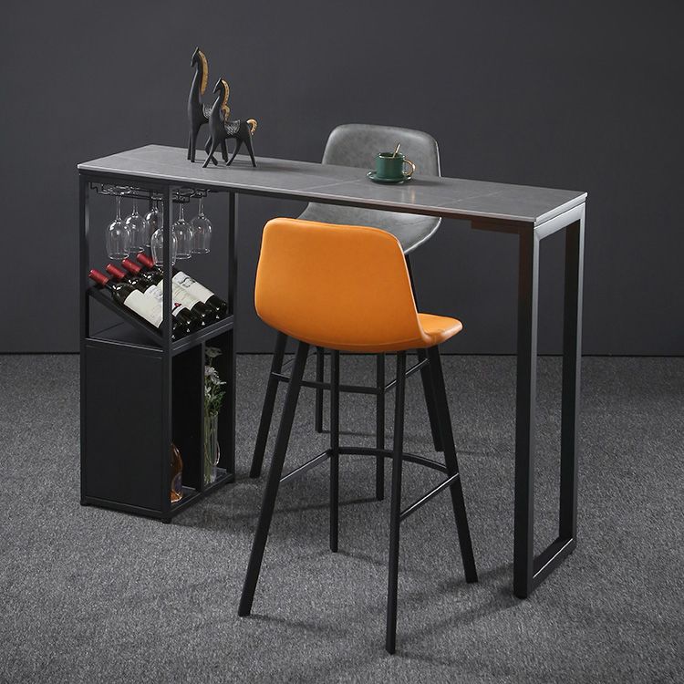 Sintered Stone Bar Dining Table Industrial Rectangle Bar Height Pub Table with Shelves