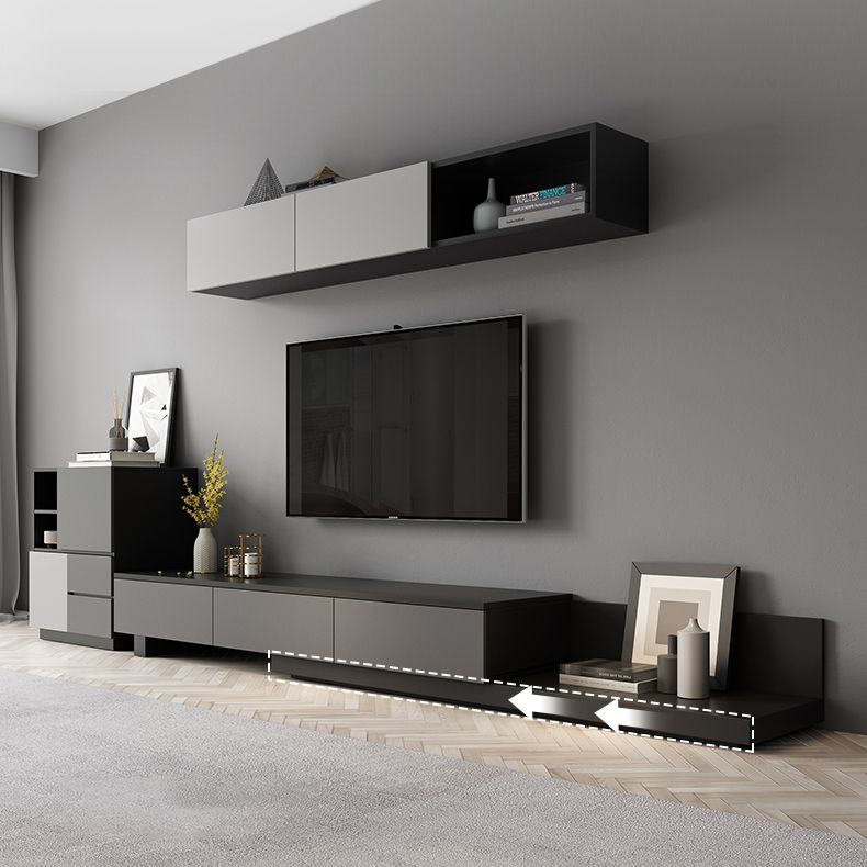 Modern TV Stand with Sliding Storage , TV Console in Grey Fit TVs for up to 71 / 92 Clearhalo 'furn' 'furn_tv_stands_entertainment_centers' 'Furniture' 'Living Room Furniture' 'TV Stands & Entertainment Centers' 'TV Stands & Media Storage Furniture' 'tv_stands_entertainment_centers' 1200x1200_1f5a864f-b367-4af3-82a5-d0ca6873e96a