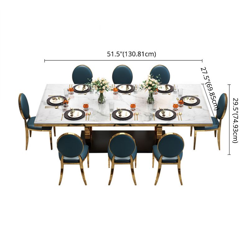 Modern Style Marble Table with White Table and Gold Trestle Base for Home Use Clearhalo 'Dining Room Sets' 'Dining Tables & Seating' 'dining_room_set' 'furn' 'furn_dining_room_set' 'Furniture' 'furniture_dining_room_set' 'Kitchen & Dining Furniture' 'kitchen&dining_furn' 'kitchen' 1200x1200_1f5bb2fd-d939-4c59-b6b5-32b1f6a9debf