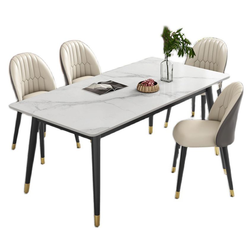 Contemporary Style Sintered Stone Dining Set with White Table and 4 Black Legs Base Clearhalo 'Dining Room Sets' 'Dining Tables & Seating' 'dining_room_set' 'furn' 'furn_dining_room_set' 'Furniture' 'furniture_dining_room_set' 'Kitchen & Dining Furniture' 'kitchen&dining_furn' 'kitchen' 1200x1200_1f5cafdc-8a4a-4050-80b2-dfd912de6802