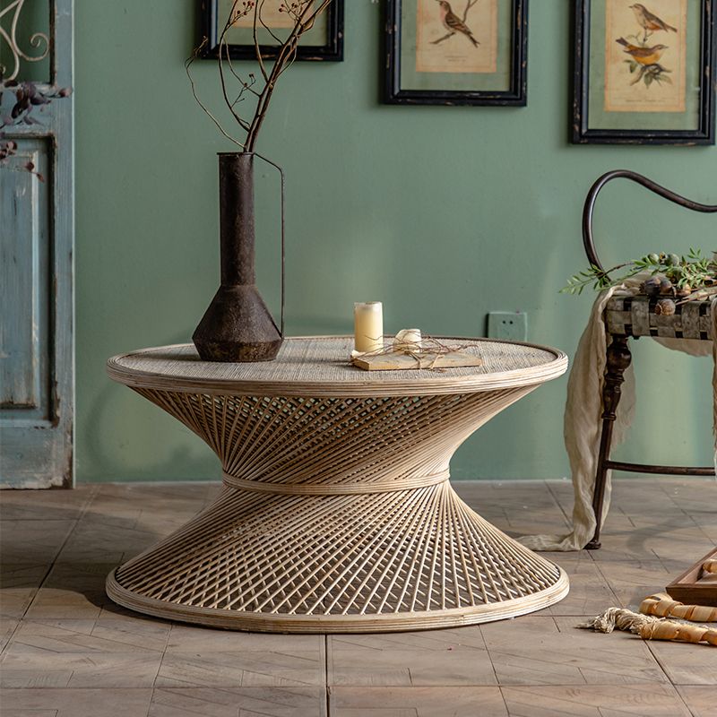 Farmhouse Bamboo Accent Side Table Geometric End Slide Table