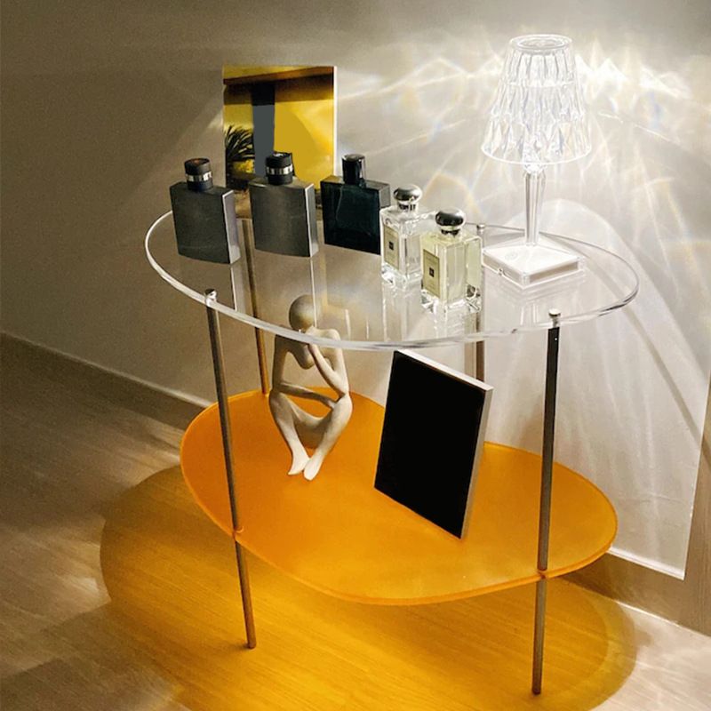 Modern Glass Side Table 4 Legs Double Tier Sofa Corner Table