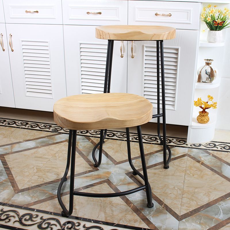 Modern Backless Armless Counter Stool Iron Cashier Bar Stool with Wooden Seat and Pedal