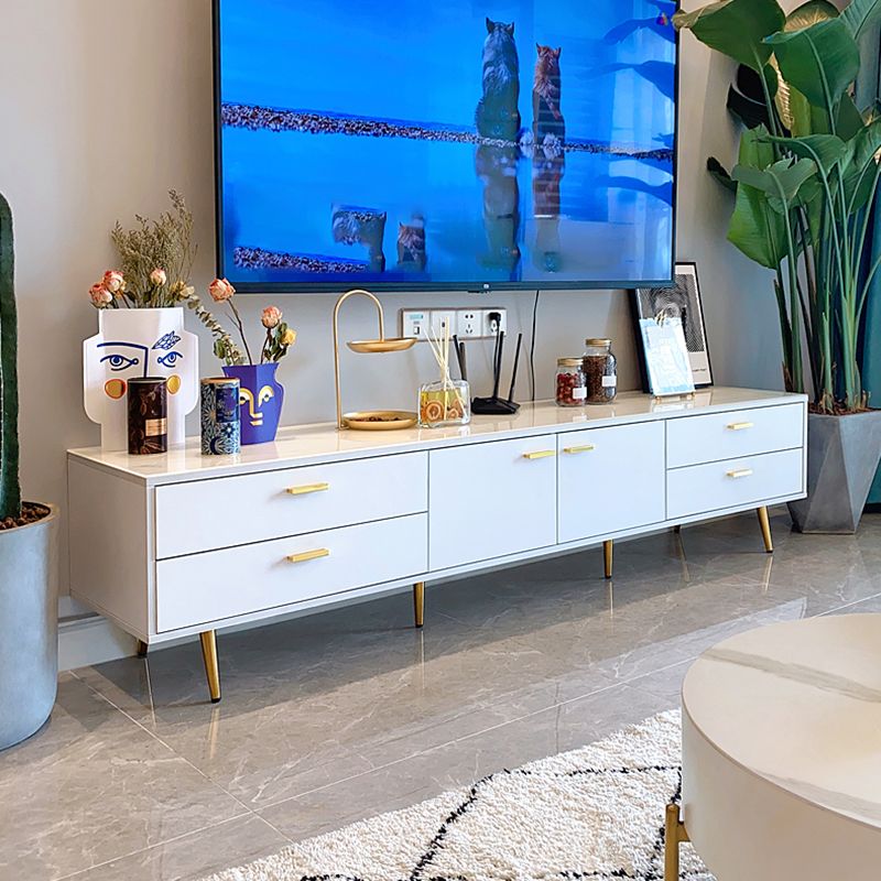 17.72 "H TV Stand Glam Console White TV White TV con 4 cajones para sala de estar