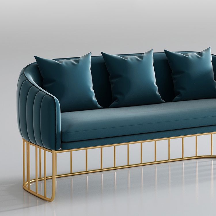Contemporary Blue/Gray Sofa with Tuxedo Arm and Pillows for Apartment