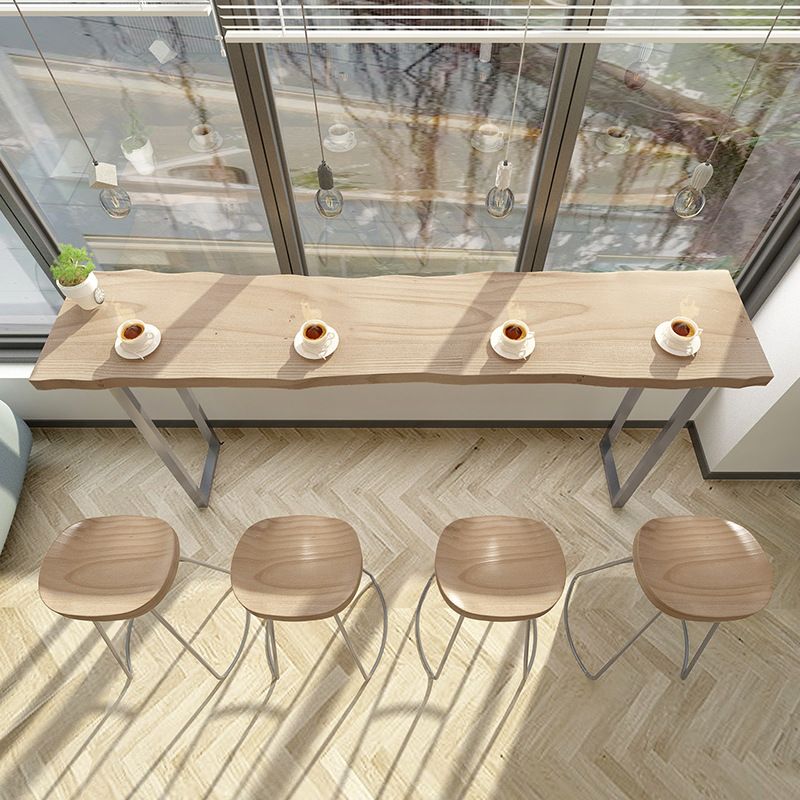 Solid Wood Bar Table Silver and Metal Base Bar Table for Kitchen LivingRoom Coffee Room Clearhalo 'Bar Furniture' 'Bar Tables' 'bar_tables' 'furn' 'furn_bar_tables' 'Furniture' 'Kitchen & Dining Furniture' 1200x1200_1f675f26-0c2c-46c7-9d4a-467b72311fa0