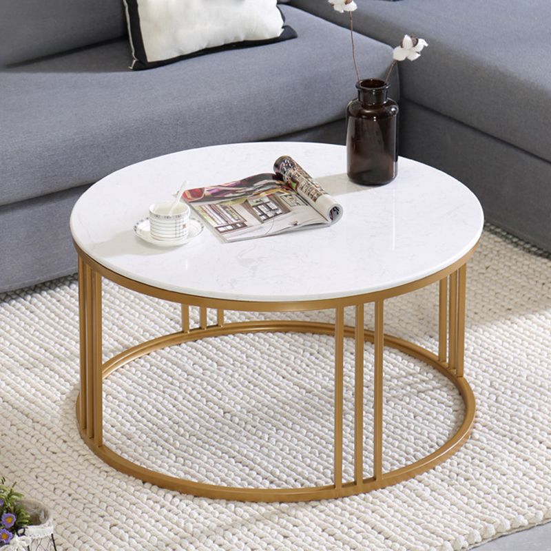 Glam Style White Round Coffee Table with Marble Top and Iron Frame Base Clearhalo 'Coffee & Accent Tables' 'Coffee Tables' 'coffee_tables' 'furn' 'furn_coffee_tables' 'Furniture' 'Living Room Furniture' 1200x1200_1f687430-fb5a-4a35-93ef-b077593734ea
