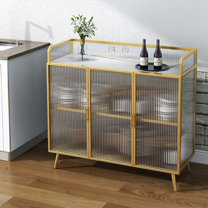 Sideboard moderna telaio in metallo e calore superiore in pietra con porta di vetro per cucina