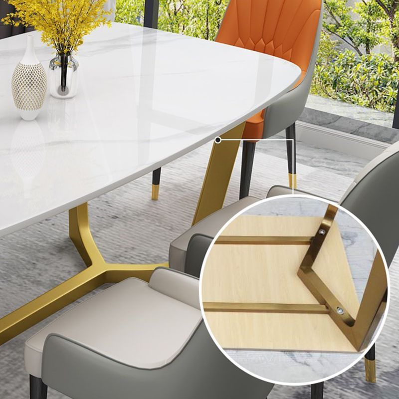 Escritorio de comedor con base de caballete rectangular de mesa fija de piedra sinterizada de lujo