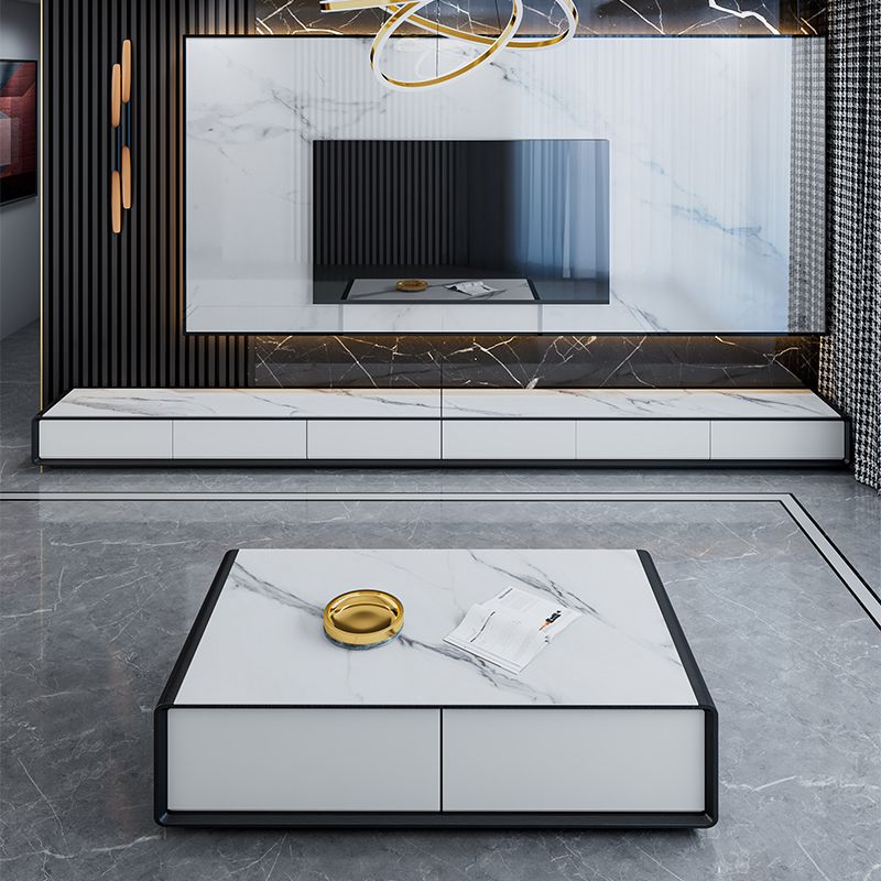 Slate and Wood Stand Console Contemporary Style Home Closed TV Cabinet