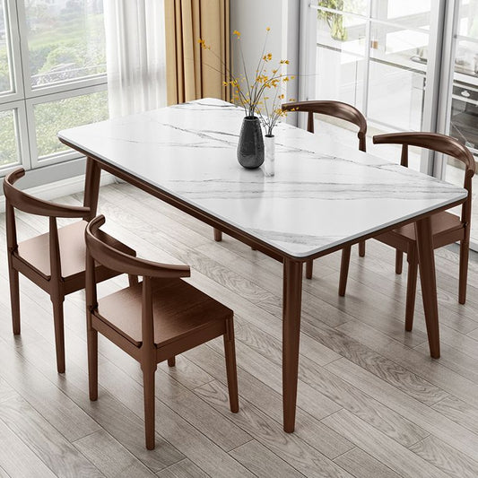 Modern Style Home Sintered Stone Dining Table Rectangle Shape Table with Wood Base