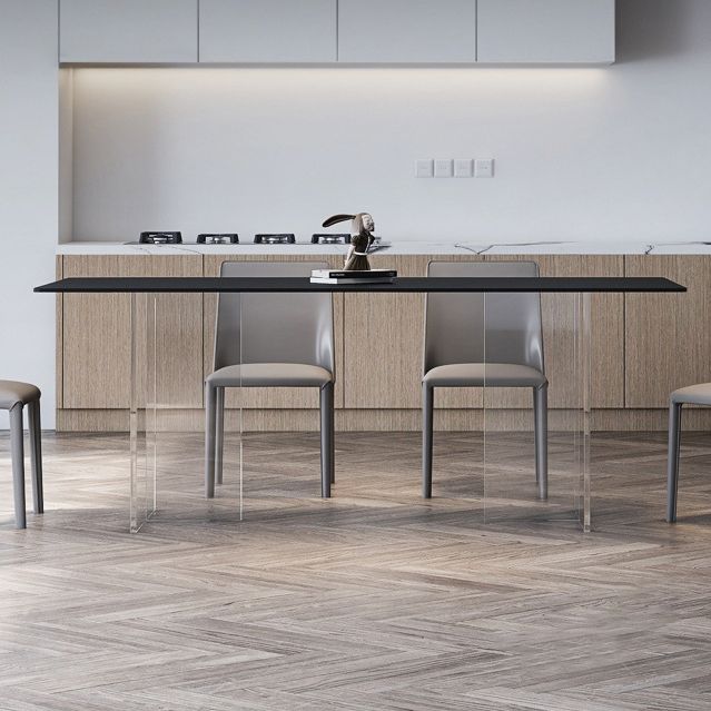 Rectangular Stone Dining Table Modern White-black Furniture with Acrylic Double Pedestal Clearhalo 'Dining Tables & Seating' 'Dining Tables' 'dining_table' 'furn' 'furn_dining_table' 'Furniture' 'Kitchen & Dining Furniture' 1200x1200_1f7c84cc-d01a-4922-a238-3ef462ab9157