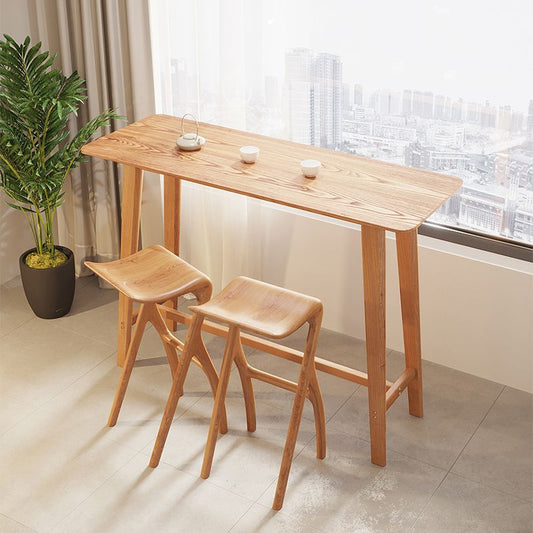 Trestle Base Bar Table Industrial Solid Wood Bar Dining Table with Footrest