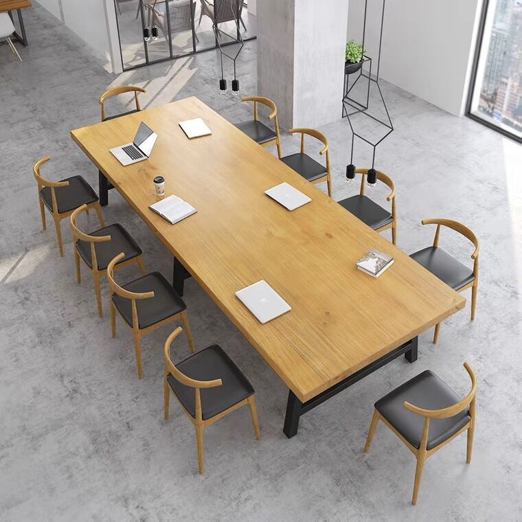 Rectangle Wood Color Dining Table Solid Wood Table Industrial with Trestle Base Clearhalo ' dining_table' 'Dining Tables & Seating' 'Dining Tables' 'furn' 'furn_dining_table' 'Furniture' 'furniture_dining_table' 'Kitchen & Dining Furniture' 'kitchen&dining_furn' 'kitchen' 'kitchen_dining_table' 1200x1200_1f7fc746-d10f-4c9b-bb0d-781d7b80fb68