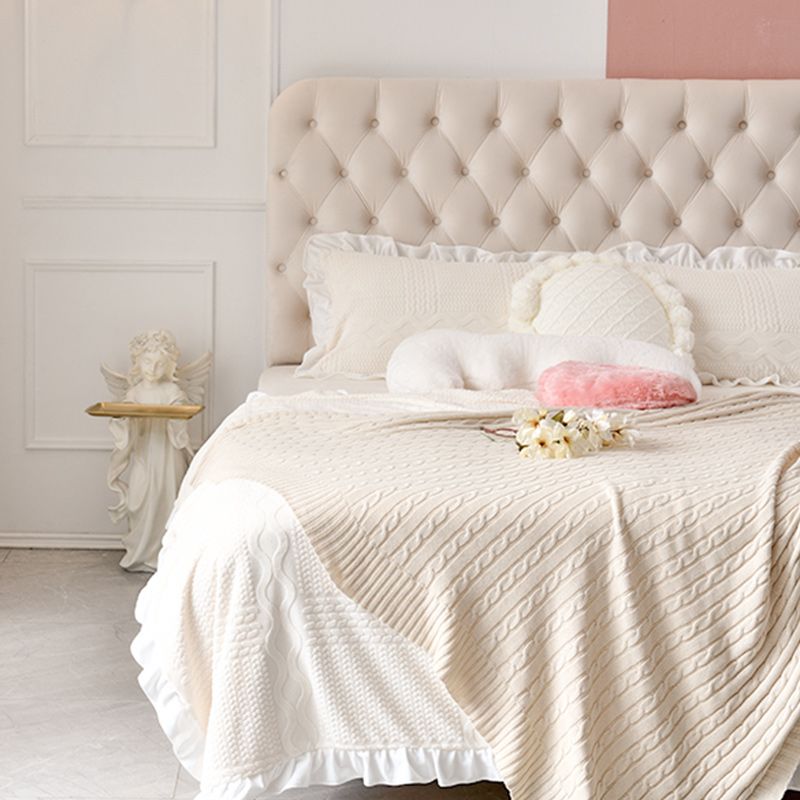 Lit plate-forme rembourré en cuir authentique contemporain Cadre de lit blanc