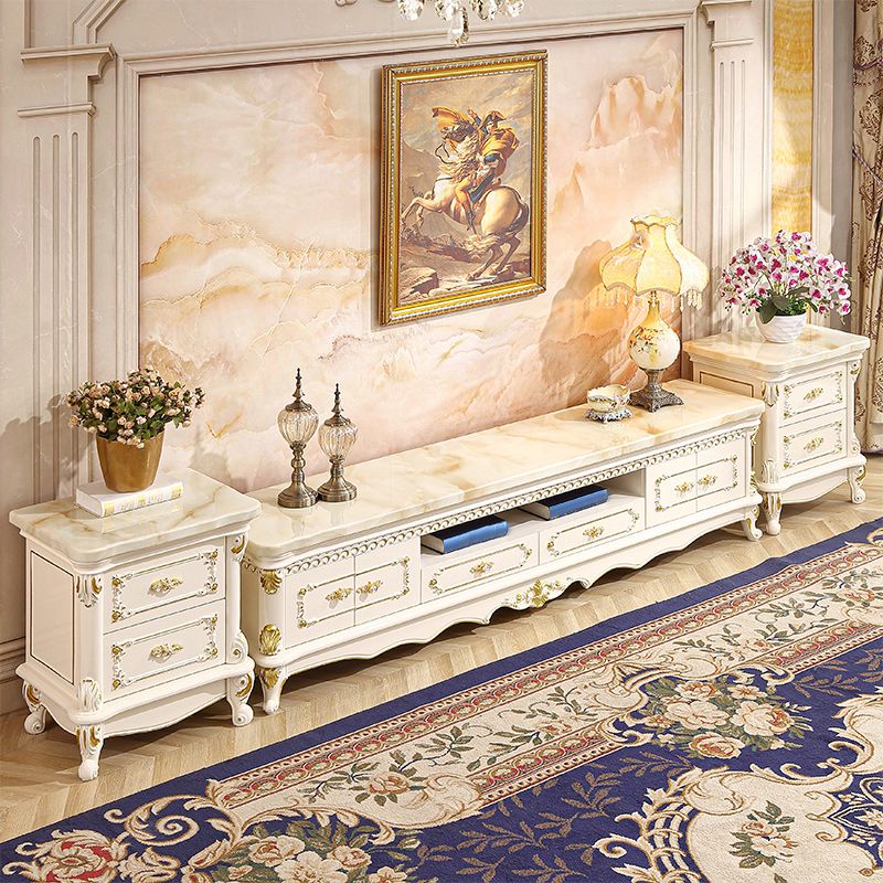 Support multimédia TV moderne Console multimédia TV en marbre avec 2 tiroirs