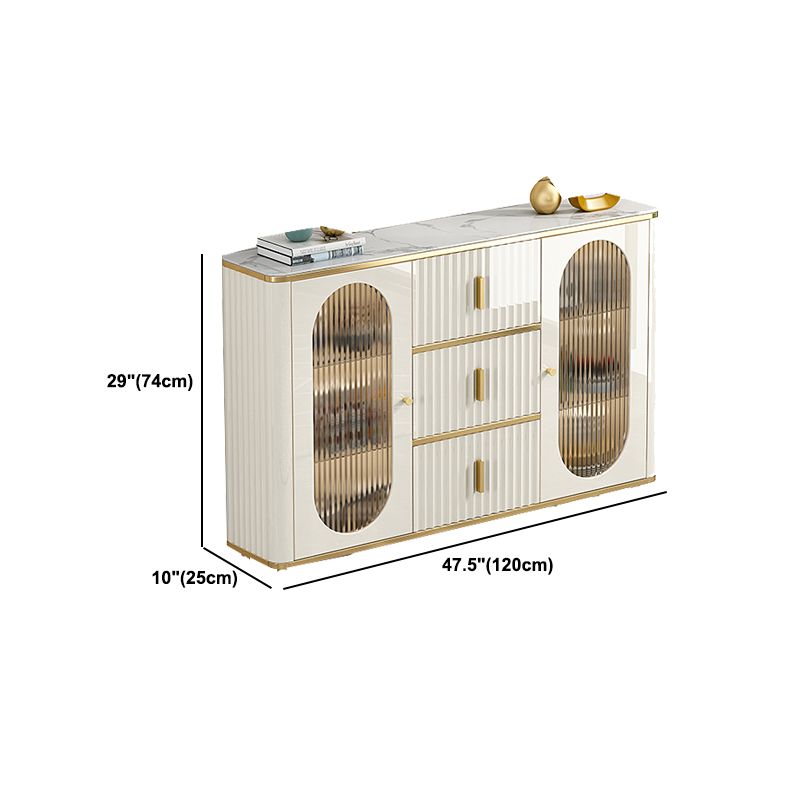 Server a buffet bianco con porte di vetro server glam per sala da pranzo