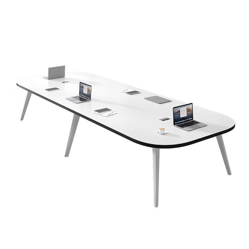 White Oval Writing Desk Office Manufactured Wood Desk with Parsons Base Clearhalo 'furn' 'furn_office_desk' 'Furniture' 'Office Desks' 'Office Furniture' 'office_desk' 1200x1200_1f90cd28-6bd3-4671-85a2-931596b9c420