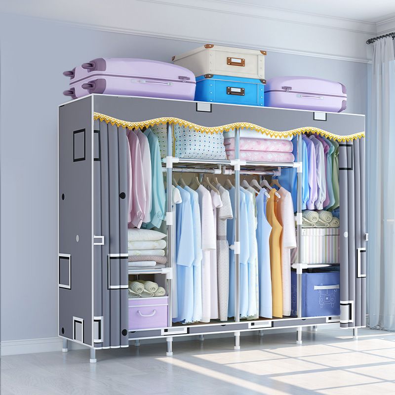 Modern Style Wardrobe Metal Bedroom Wardrobe Closet with Cloth Rod Clearhalo 'Armoires & Wardrobes' 'armoires_wardrobes' 'Bedroom Furniture' 'furn' 'furn_armoires_wardrobes' 'Furniture' 1200x1200_1f90fbe3-9389-41eb-a569-eaf27c01896e