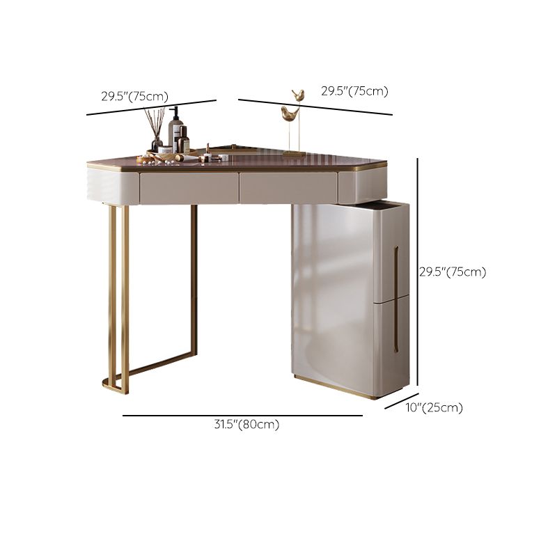 Tavolo da vanità a specchio e set di sgabelli da 4 cassetti in vetro