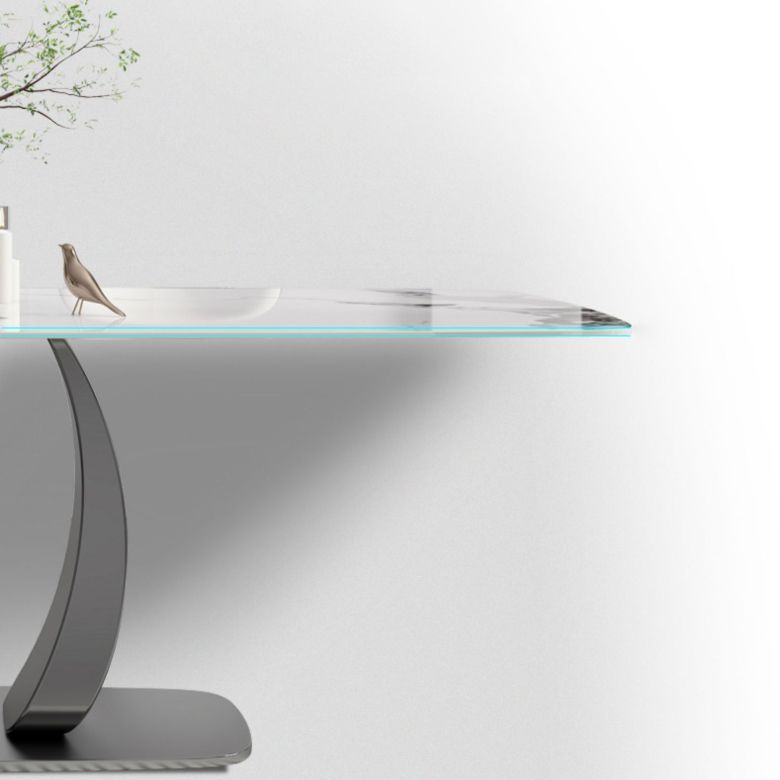 Rectangular Stone Top Dining Table Double Pedestal Metal Base for Living Room Clearhalo 'Dining Tables & Seating' 'Dining Tables' 'dining_table' 'furn' 'furn_dining_table' 'Furniture' 'Kitchen & Dining Furniture' 1200x1200_1f922848-935f-46e4-929d-4229bf83790e