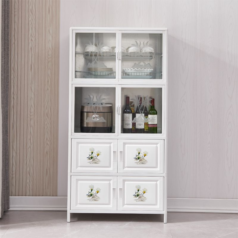 Glass Buffet Server Contemporary Style White Metal Frame Kitchen Server Clearhalo 'buffet_sideboard' 'Buffets & Sideboards' 'furn' 'furn_buffet_sideboard' 'Furniture' 'Kitchen & Dining Furniture' 1200x1200_1f94abf7-97b2-4d10-8e33-a80e58ee0313